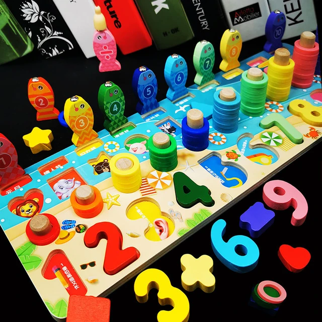 Montessori Educational Wooden Toys Children Busy Board Math Fishing Children's Wooden Preschool Montessori Toy Counting Geometry 3