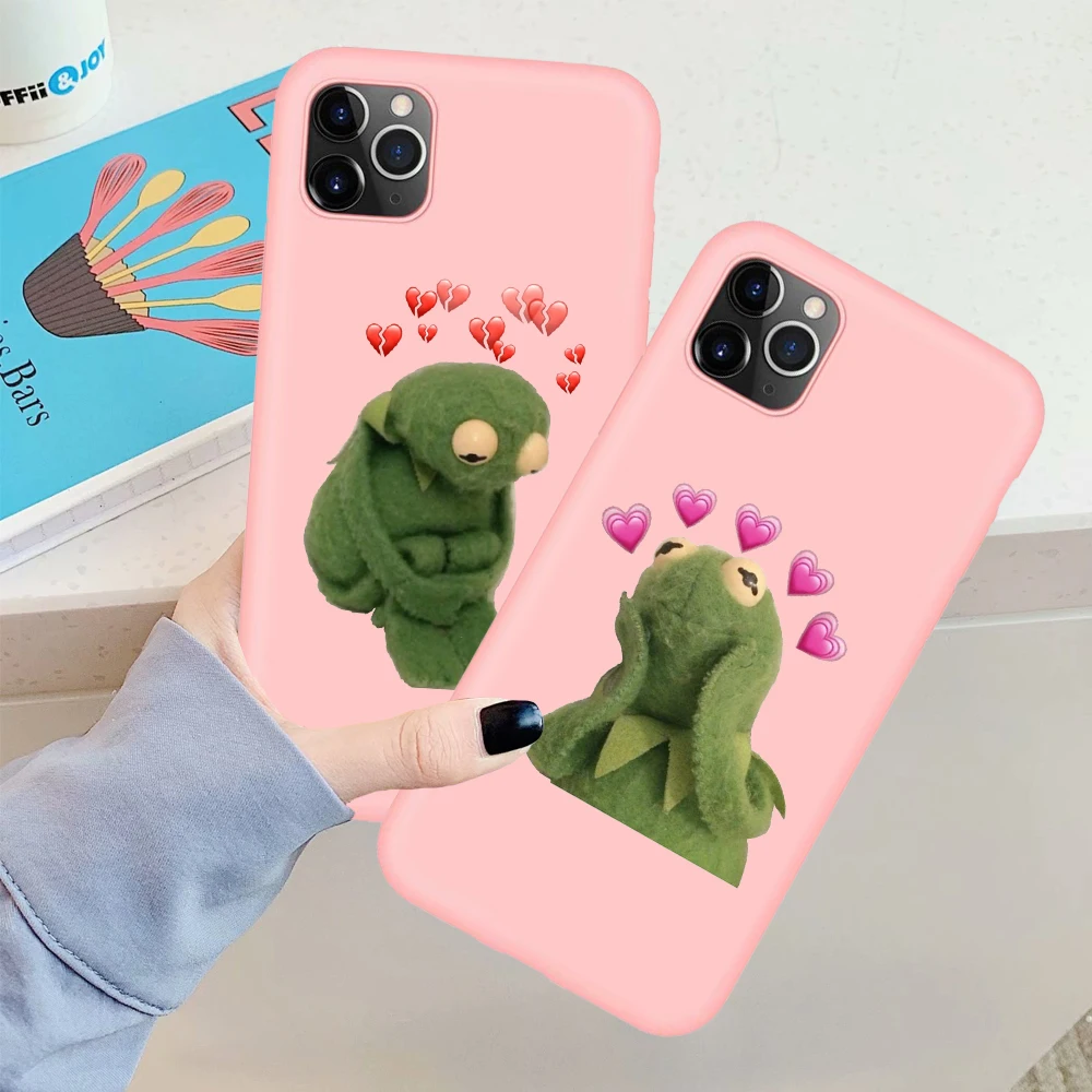 Мягкий силиконовый чехол Kermit Meme для iphone 6/6s 6Plus/6SPlus 7/8 7Plus/8Plus X XS XR XSMax 11pro Pink matte co |