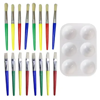 

16 Pieces Large Flat and Round Paint Brushes with Painting Tray for Children's Watercolor Assorted Color