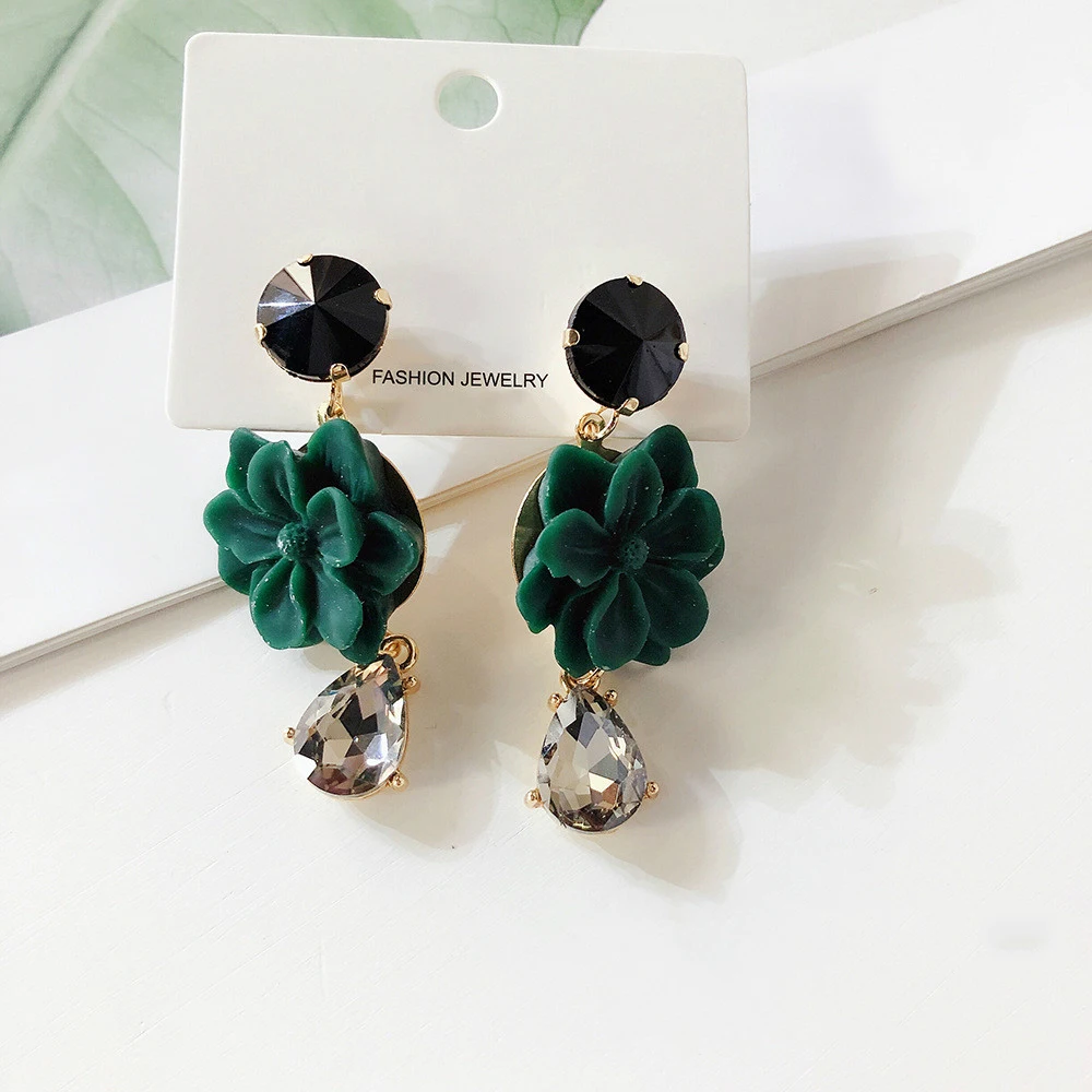 Fashion Jewelry Green Geometric Acrylic Wood Dangle Drop Earrings Women