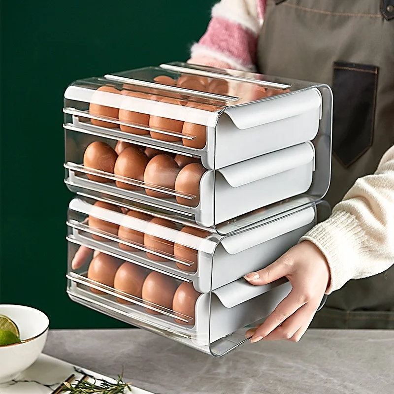 

Держатель для яиц с 32 ячейками, пластиковый ящик для хранения свежести, двухслойный контейнер для яиц, устойчивый к падению контейнер, стойка для холодильника