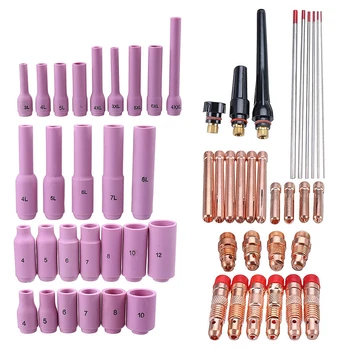 

New-56Pcs Tig Welding Torch Kit Nozzle Collet Stubby Gas Lens Glass Cup Wp17 Wp18 Wp26 Wt20 Tungsten Welding Tool Accessories
