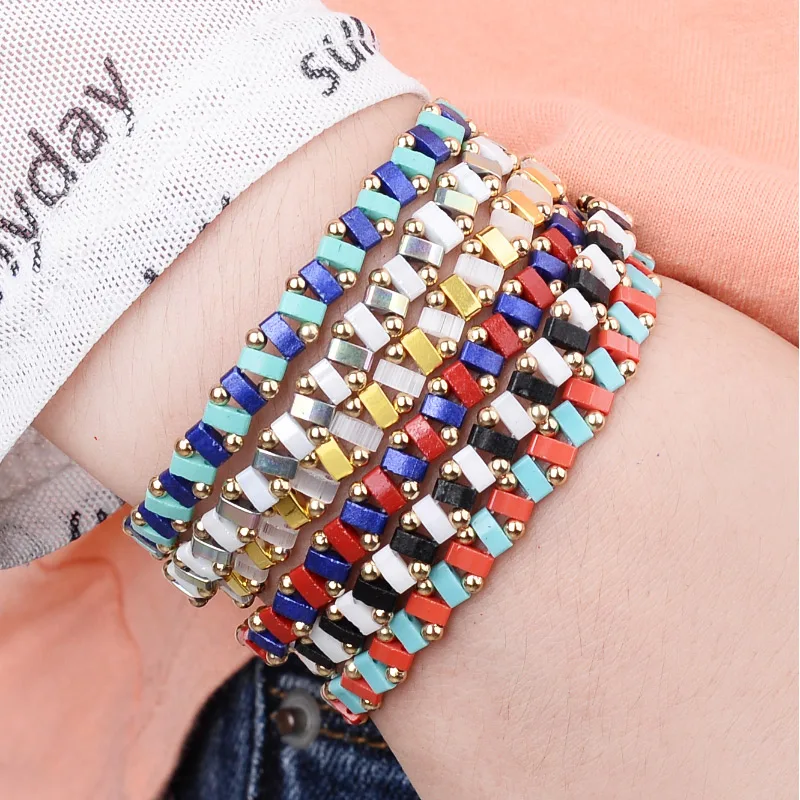 BOJIU 23 Colors Bohemia Miyuki Tila Beads Bracelets For Women Boho Adjustable Delica Beads Bracelets Lady Gift Joyeria BC352