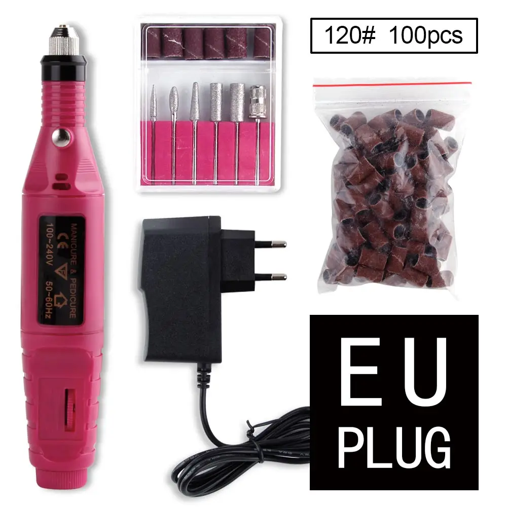 rose set B EU plug Профессиональный аппарат для электрического маникюра машина для ногтей биты набор педикюр для дизайна ногтей керамические боры маникюрная машина - Цвет: rose set B EU plug