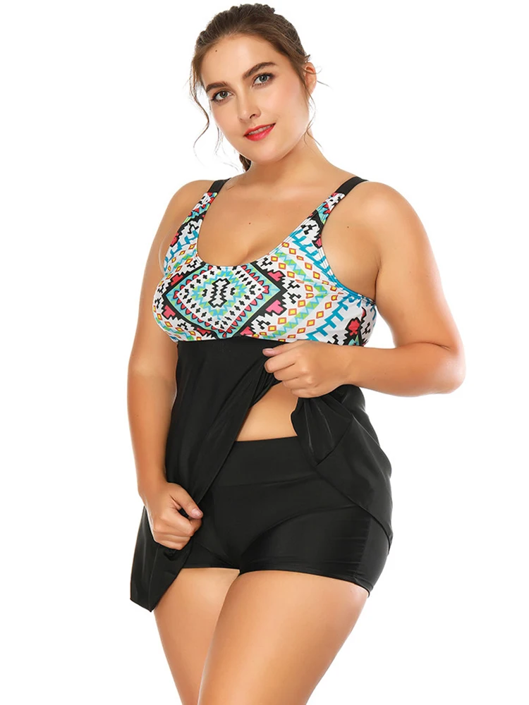 Swimming Skirt Women Plus Size Two Piece Beach Wear Dress 5XL Printing Large Bathing Suit Mujer Verano Sexy Swimsuit Bikini-Girl