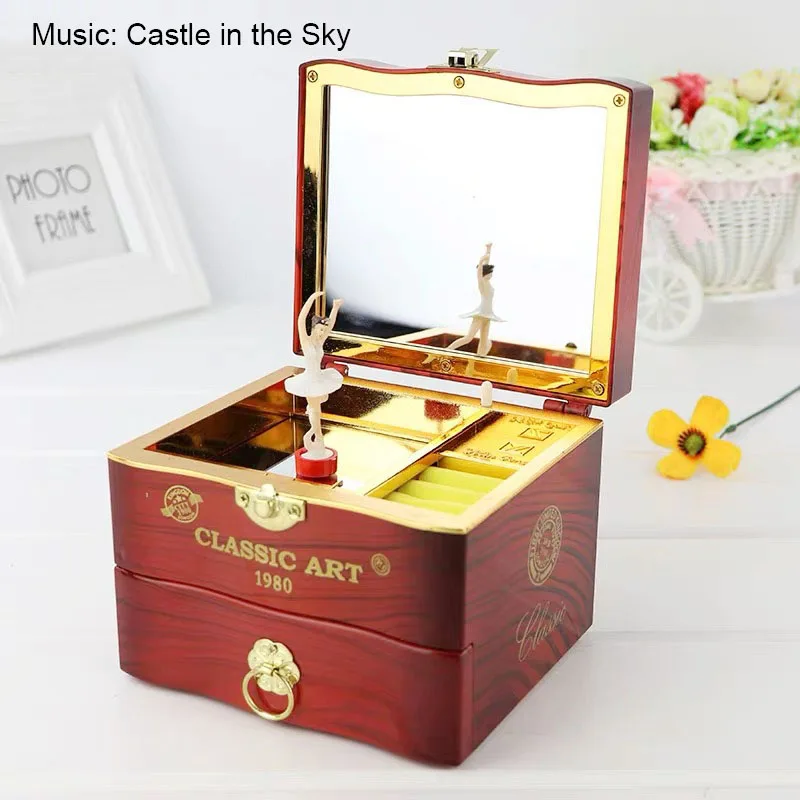 Classic Rotating Dancer Ballerina Music Box Hand Crank Clockwork Plastic Jewelry Box Storage Girls Christmas Gifts 2 in 1 - Цвет: Бургундия