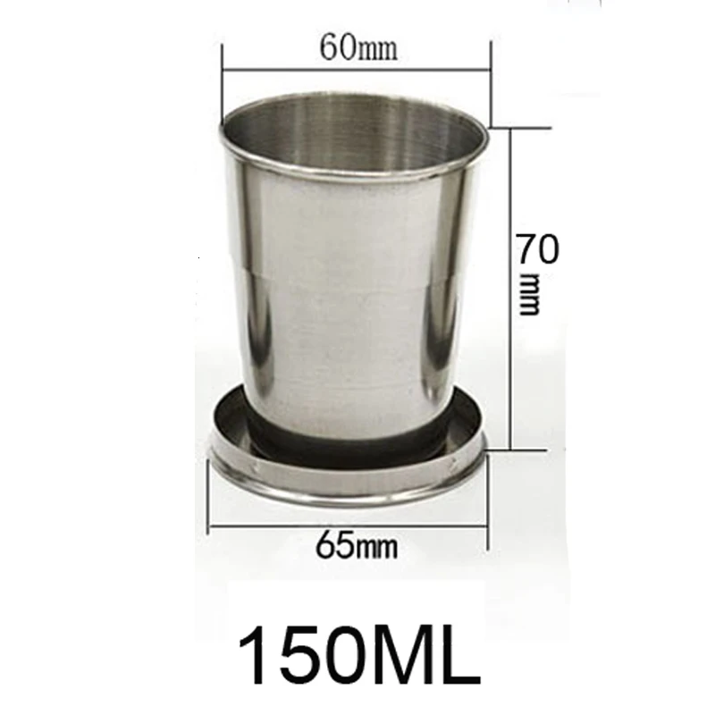 150ML Складная Выдвижная чашка из нержавеющей стали, складная чашка, стакан для блэкджека, 60 мл, 150 мл, 250 мл - Цвет: 150ML