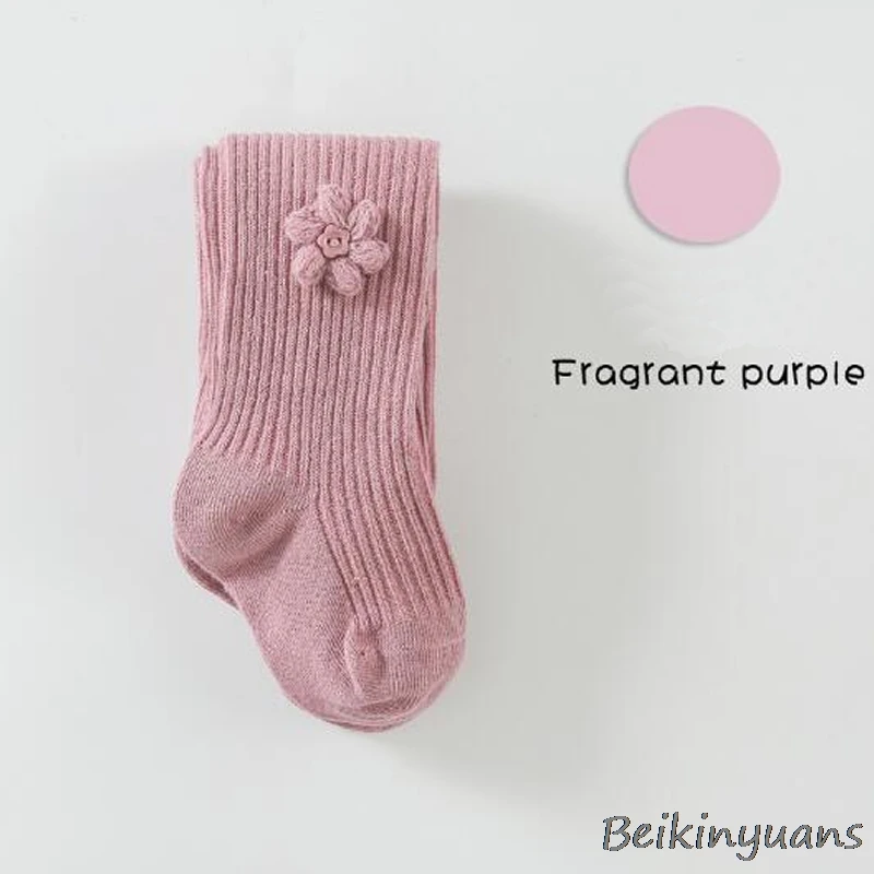 Lavender Детские колготки из чесаного хлопка с двойной иглой и вертикальными полосками; модные детские колготки на пуговицах - Цвет: Lavender