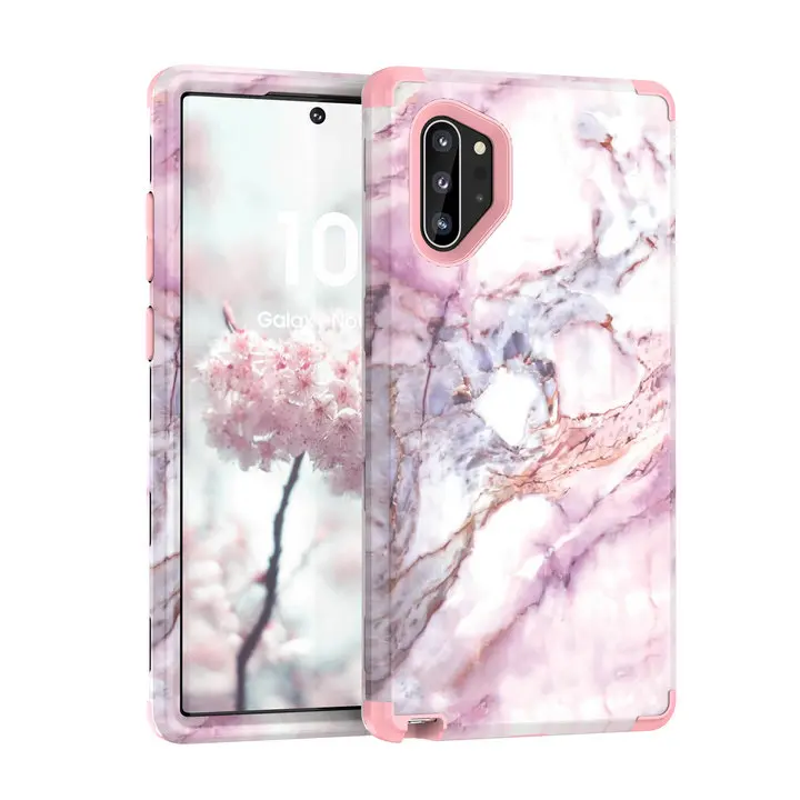 3 в 1 мраморный противоударный чехол для samsung Galaxy Note 10 Plus Чехол samsung Note 10 чехол Etui для Coque samsung Note10 Plus чехол - Цвет: Rose gold B