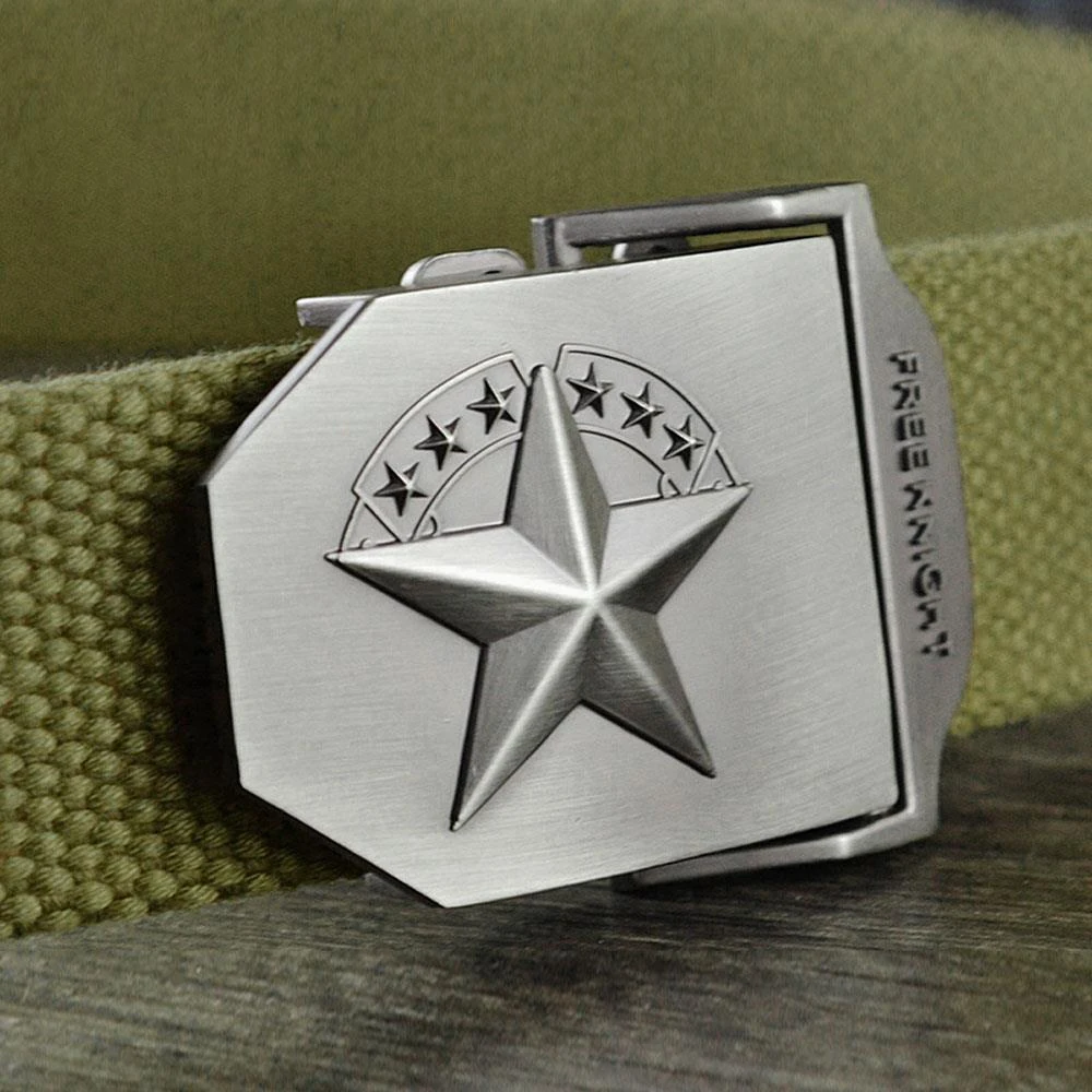 Hot 3D Star Metal Buckle Military Belt Fashion Strong Canvas Army Tactical Belts Automatic Top Quality Belt Luxury Strap 110CM
