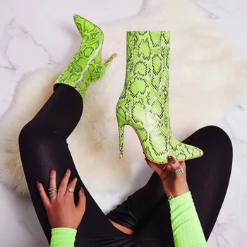 

Fashion Ankle Boots Women Leather Zip Green Sexy Pointed Toe Thin High Heels Ladies Shoes Woman 2019 Winter Chelsea Boots 11cm
