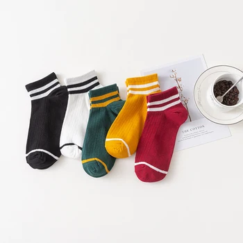 

5pairs Classic Women Stripes Cotton Ankle Socks Spring Summer Breathable School Hiphop Skate Style Girl Female Short Sock