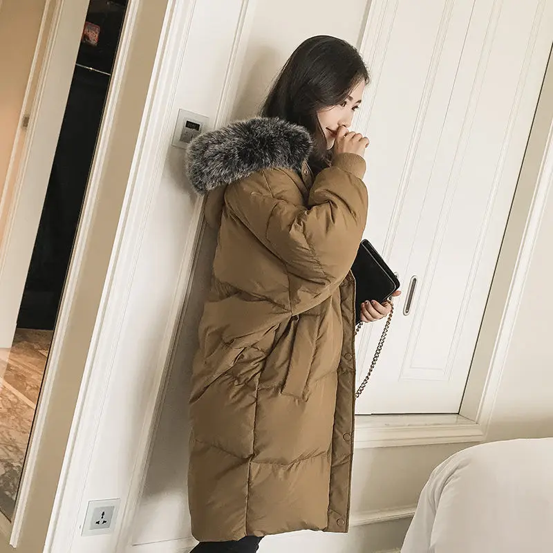 Новое поступление длинные толстые теплые женские парки однотонная женская одежда пальто с воротником из пуха