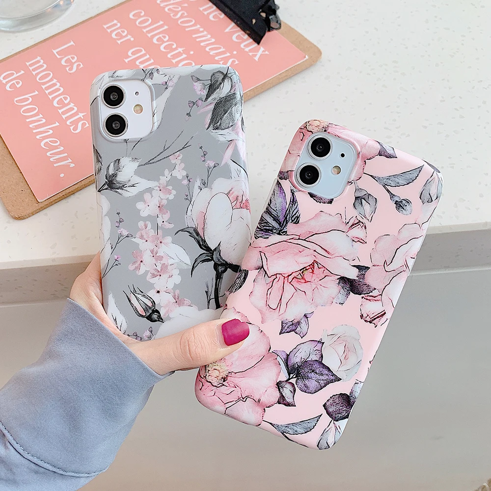 SUYACS Vintage Flower Phone Case For iPhone 11 Pro Max XS MAX XR 6 6S X 7 8 Plus Matte Soft IMD Back Cover Cases Coque | Мобильные