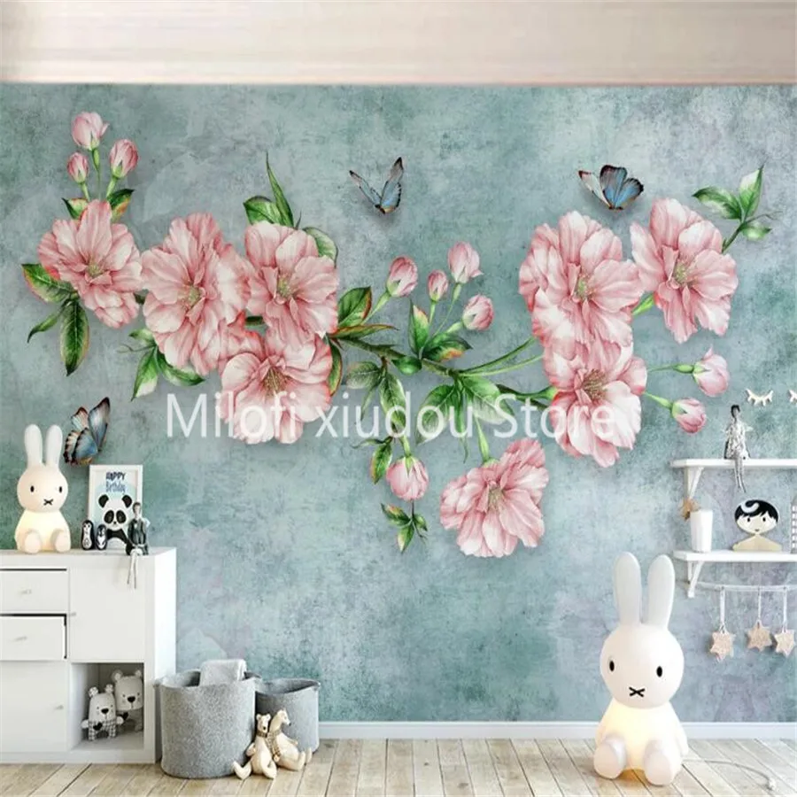 

Custom 3D wallpaper mural Nordic painted hand-painted watercolor flowers pastoral living room background wall decoration wallpap