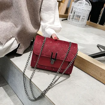 

Women Single Shoulder Crossbody Suede Flap Bag 2020 Ladies Vintage Wool Diamond Lattice Female Party Handbag Chains Bags