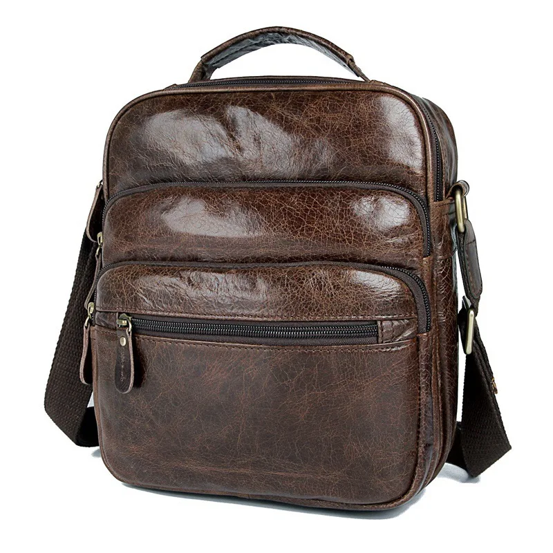 

Vintage Man Handbag Genuine Leather Shoulder Bag Men Messenger Bags Small Casual Flap Zipper Design Male CrossBody Bag