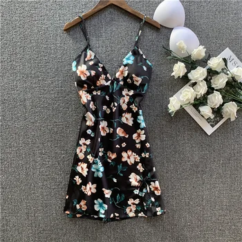 

Lisacmvpnel 2020 Woman Ice Silk Sexy Camisole Nightgown Printing Imitate Real Silk Camisole Nightwear