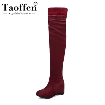 

Taoffen 2020 New Arrival Ladies Over The Knee Boots Wedges Comfortable Office Woman Long Boots Zipper Footwear Size 33-43