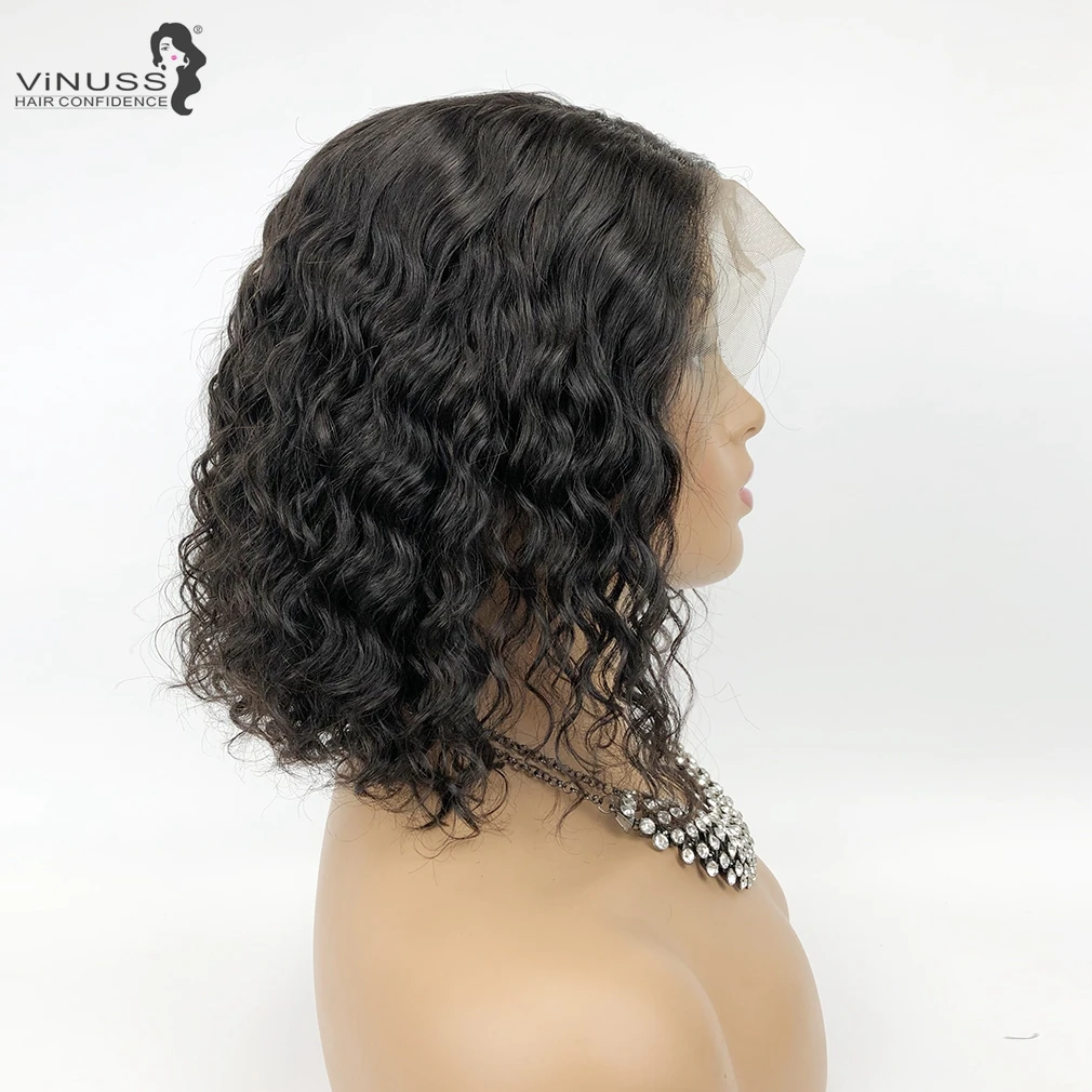 10 дюймов короткий Боб вьющиеся 150% плотность для Для женщин бразильский Реми человеческие волосы парики шнурка вьющиеся парик 13X6 предварительно вырезанные глубокий часть