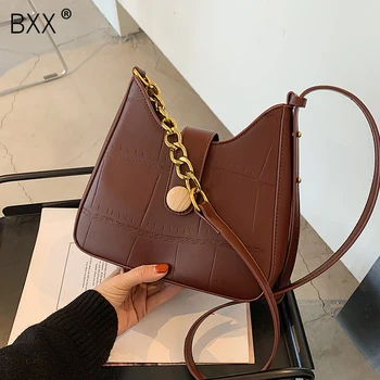 

[BXX] Stone Pattern PU Leather Crossbody Bags for Women 2020 Winter Branded Shoulder Handbags and Purses Luxury Chain Bag HP140