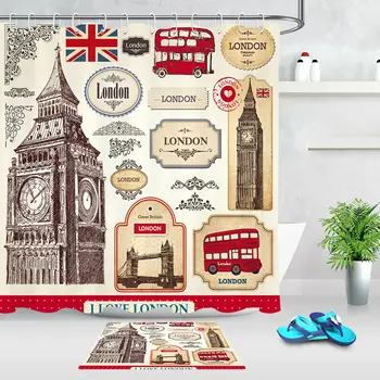 

Vintage London Fabric Shower Curtain Set Bathroom