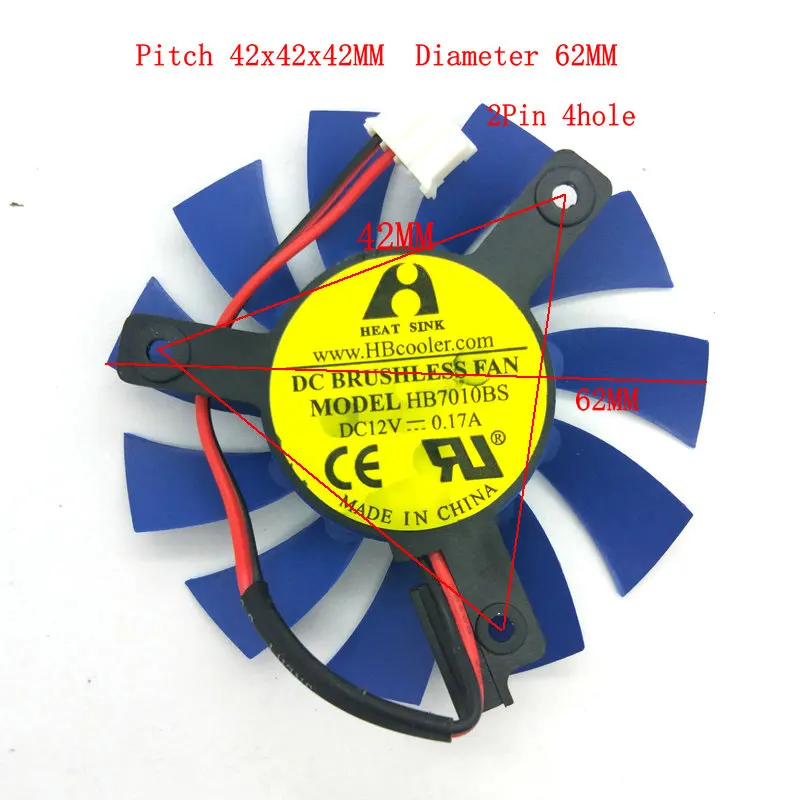 

New Original for GT630 Video Graphics card cooling fan HB7010BS DC12V 0.17A 2Lines 4Pin Diameter 62MM Pitch 42MM