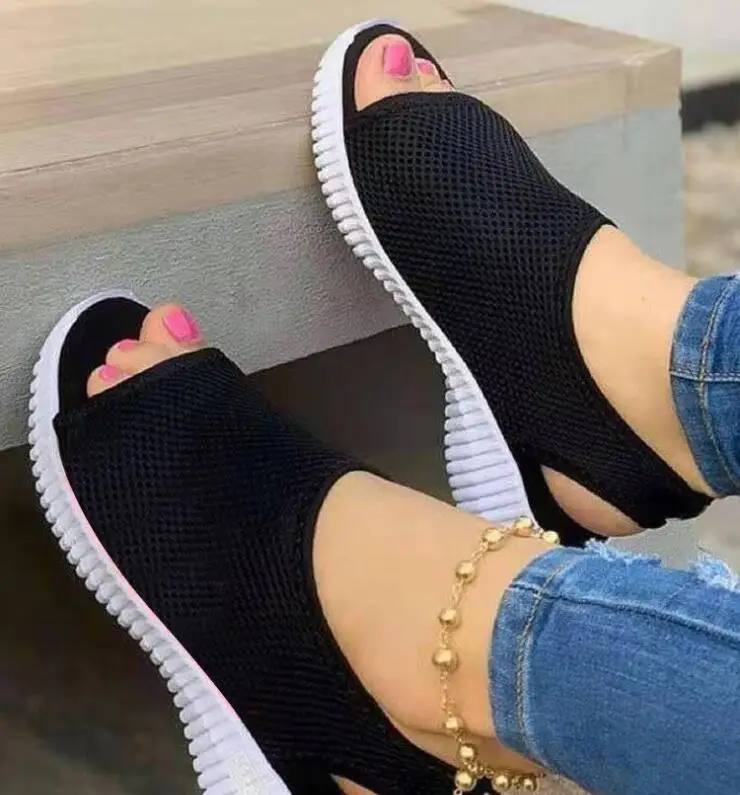 Women Sandals Women Shoes Summer Mesh Fish Platform Sandals Women's Closed Toe Wedge Shoes Ladies Light Casual Sandals Zapatillas Muje