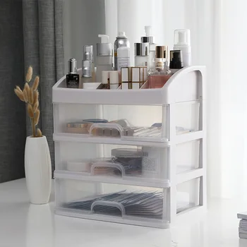 

Large Capacity 3-layers Cosmetic Storage Box Transparent Plastic Drawer Desk Student Dormitory Household Groceries Storage Boxes