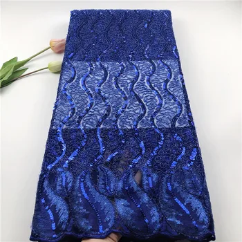 

Latest blue French sequins tulle laces fabric embroidered lace high quality Nigerian tulle lace fabric for luxury dress hs82-421