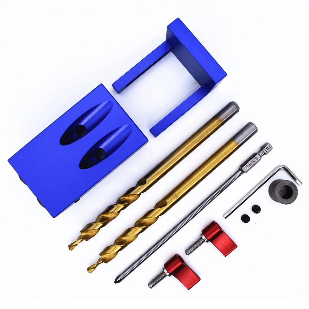 

Pocket Hole Jig System Kit For Woodworking With 9.5mm Step Drilling Bit Screwdriver Wrench Oblique Hole Punch Locator
