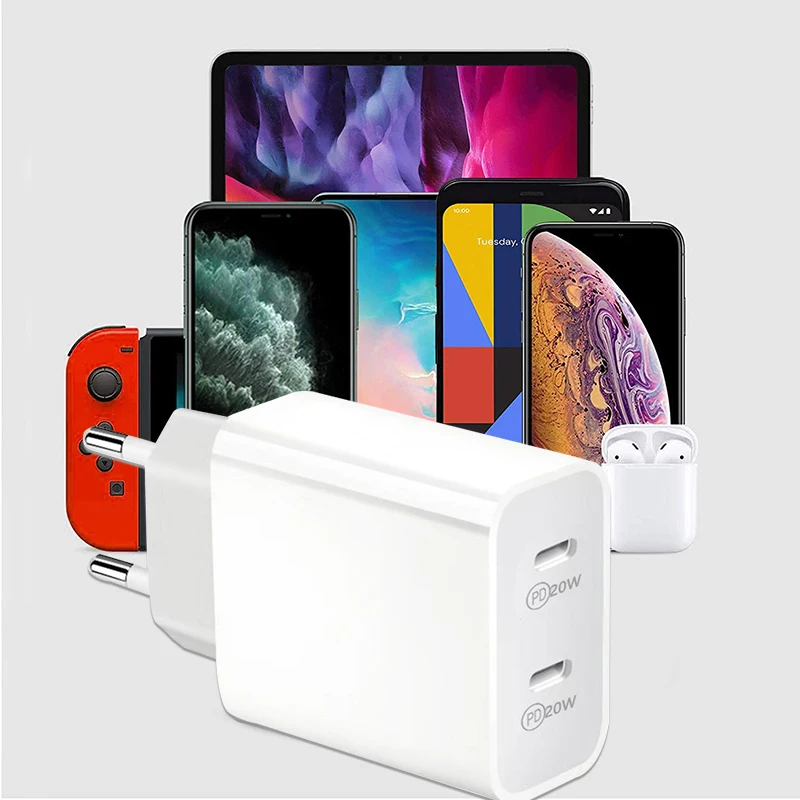 usb quick charge 3.0 Dual USB-C Charger PD 20W QC 3.0 Fast Charging Type C Mobile Phone Portable Adapter For iPhone 12 11 Pro 8 Huawei Xiaomi Samsung 65 w charger