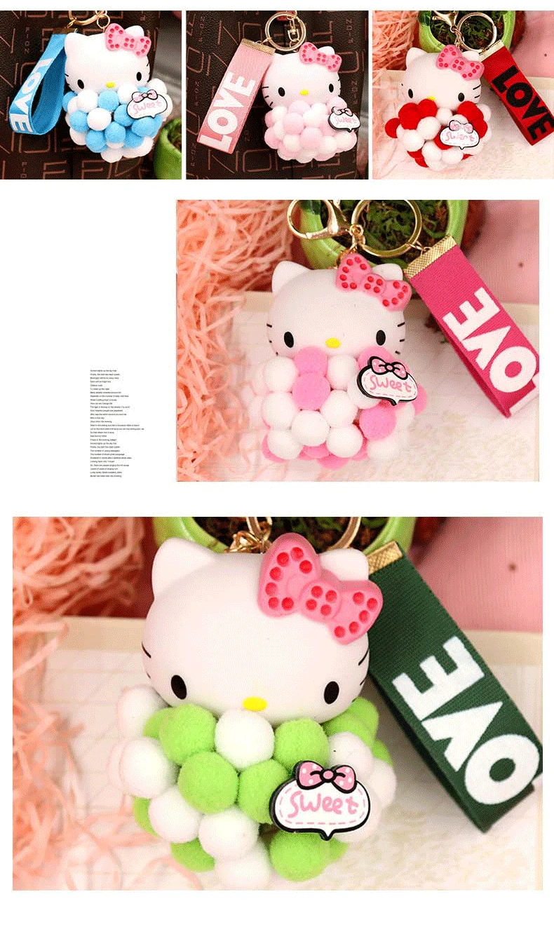 Мультяшный милый плюшевый шар брелок Hello Kitty KT Cat брелок Женская сумочка Автомобильная подвеска с героем аниме брелок для ключей, Подарочный маленький ювелирный