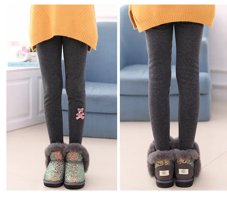 Kids Skinny Pencil Pants Girls Winter Cute Cartoon Bowknot Leggings Children Thick Warm Clothing Fall Bottoms Spring Trousers