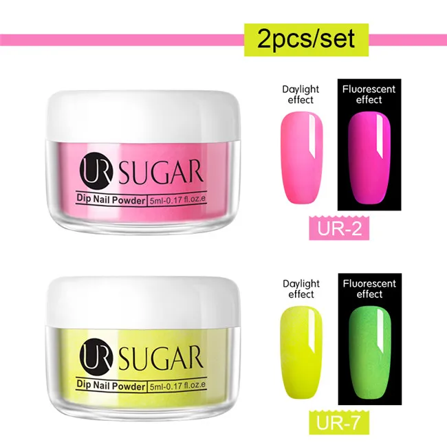 2pcs set5 Ur Sugar 5 мл флуоресцентный блеск Dip порошок для ногтей голографический градиентный французский пигмент погружающийся порошок для ногтей украшение для ногтей - Цвет: 2pcs set5
