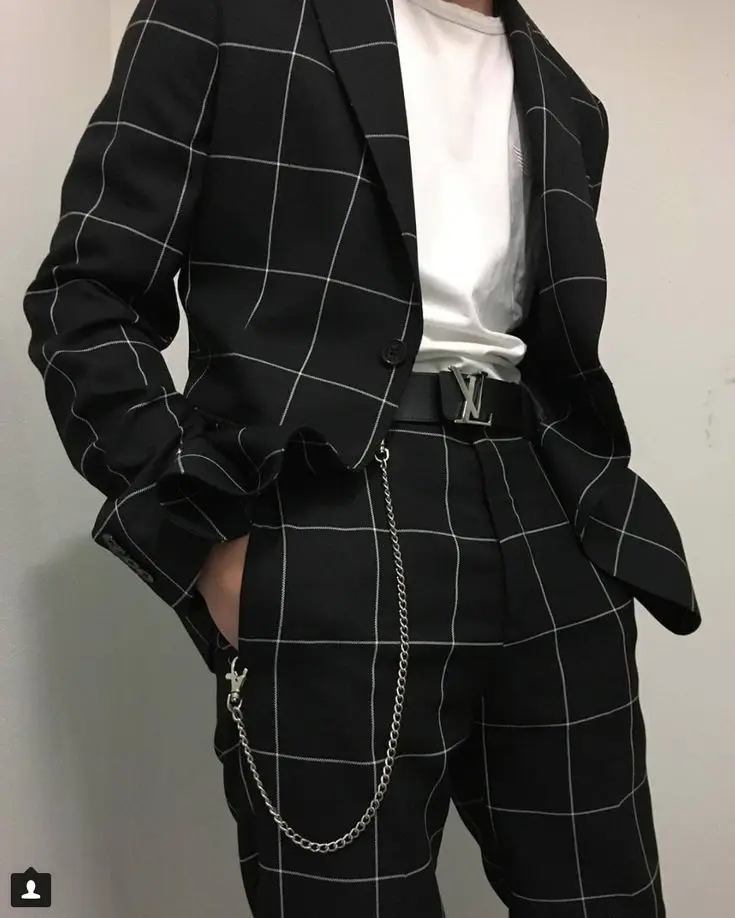 Black White Check Mens Wedding Tuxedos Two Button Groom Wear Formal Dinner Prom Party Blazer Suits(Jacket+Pants)