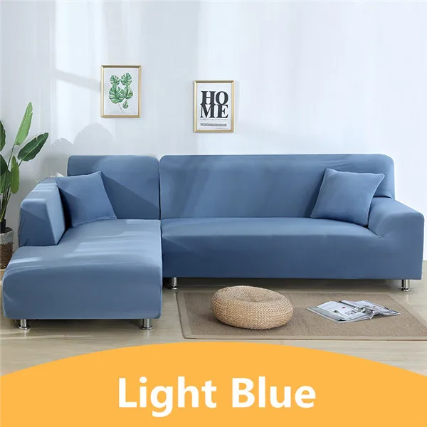 Grey Blue Одноцветные Угловые чехлы для диванов для гостиной, эластичные секционные чехлы из спандекса, чехлы для дивана, Стрейчевые диванные полотенца - Цвет: Grey Blue