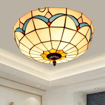 

Creative Mediterranean Vintage Tiffany Colored Glass Aisle Corridor Balcony Bedroom Glass Ceiling Lamp 40cm