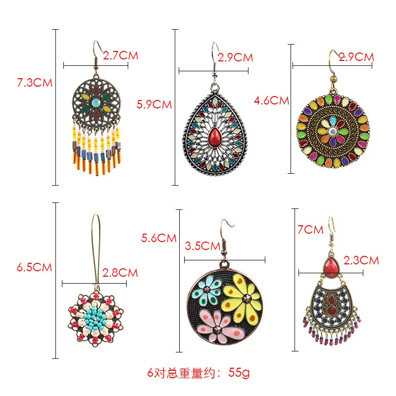 6 пар/компл.) с рисунком "Подсолнух" серьги для Для женщин Boho ювелирных изделий серьги набор с ярким цветочным принтом серьги-кольца для вечерние фестиваль Мода