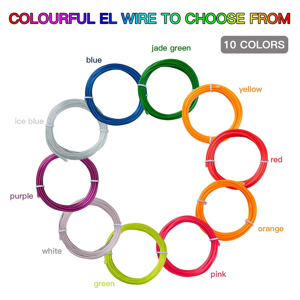 Новый светильник EL Wire 1/2/3/5/10 м гибкая неоновая светящаяся веревка сделай сам