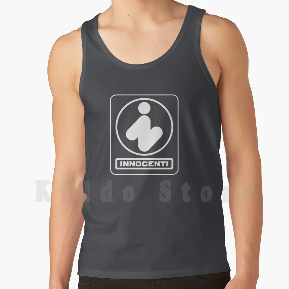 Vintage Innoemblem 1970'S-Innomini, Lambretta-Canottiere Con Stampa Bianca Canottiera Senza Maniche Auto Classiche