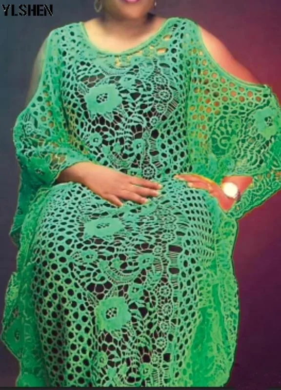 Plus Size Long African dresses for women Dashiki fashion Water-soluble lace loose skirt with beaded embroidery boubou africain 10