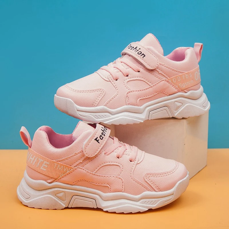 Boys' and girls' small white shoes 2020 spring new sports shoes middle and big kids' fashion leisure running shoes Pu waterproof