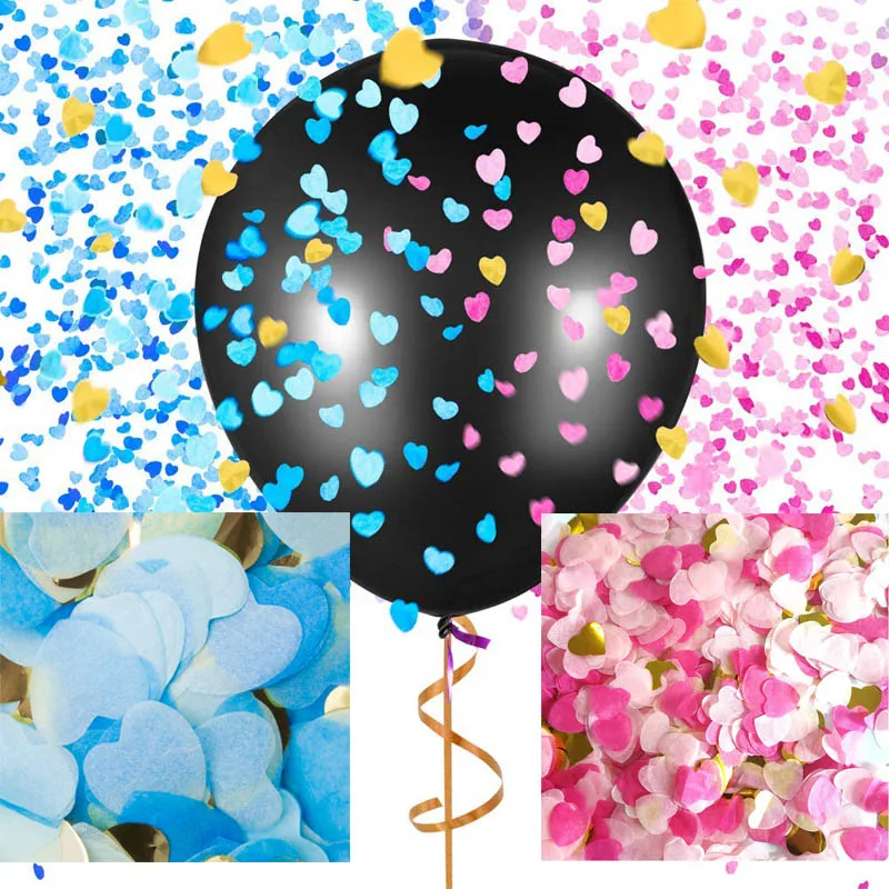 love confetti 36 дюймов черный круглый конфетти латексные воздушные шары, джинсы для маленьких мальчиков или девочек Пол раскрыть вечерние шар гигантский воздушный шар с розовый синий золотой конфетти - Цвет: love confetti