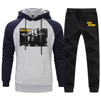 

Pulp Fiction Printing Men A Set Of Clothes 2020 Warm Fleece Winter Tracksuits Harajuku Retro Hoody Long Sleeve Leisure Hoodies