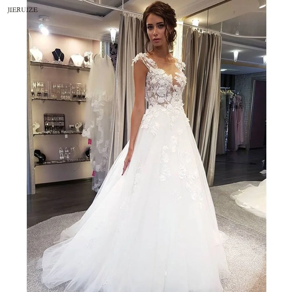 

JIERUIZE White Lace Appliques Short Wedding Dresses V-neck Beaded Cheap Short Wedding Gowns Bride Dress robe de soiree