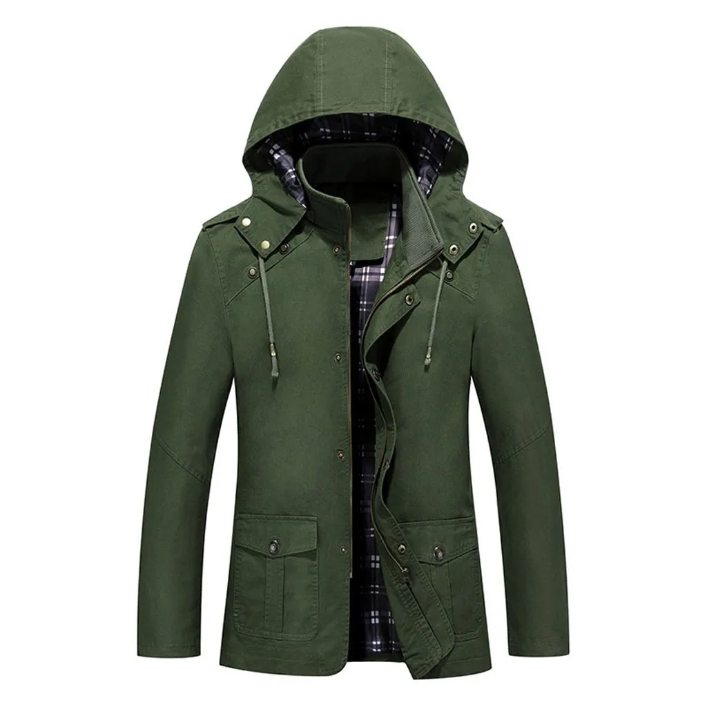 JAYCOSIN Men's autumn and winter solid color long-sleeved thin jacket hooded jacket men's casual hooded solid color jacket