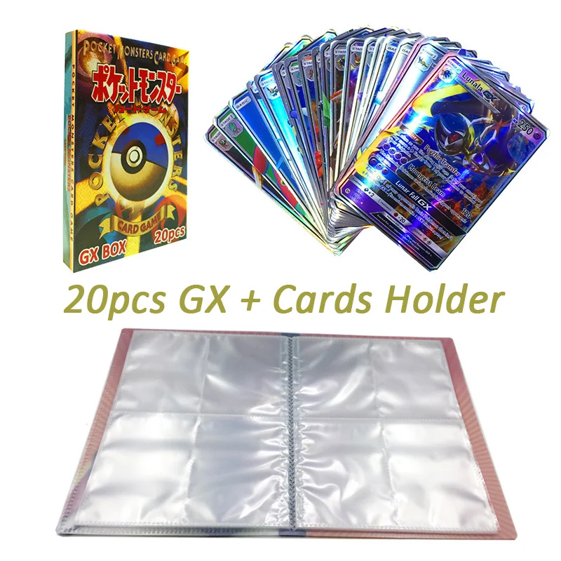 Takara Tomy карты покемон Pokecard блестящие карты 20/60/100/200 шт GX усилительный насос не повторять игровая коллекция карт - Цвет: 20pcs cards holder