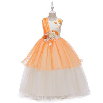 

Children Pageant Robes Girls Birthday Party Embroidery Flower Sleeveless Dress Formal Princess Dresses
