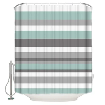 

Blue-Gray Stripes Bathroom Accessories Waterproof Bathroom Shower Curtain With Hook Accessory